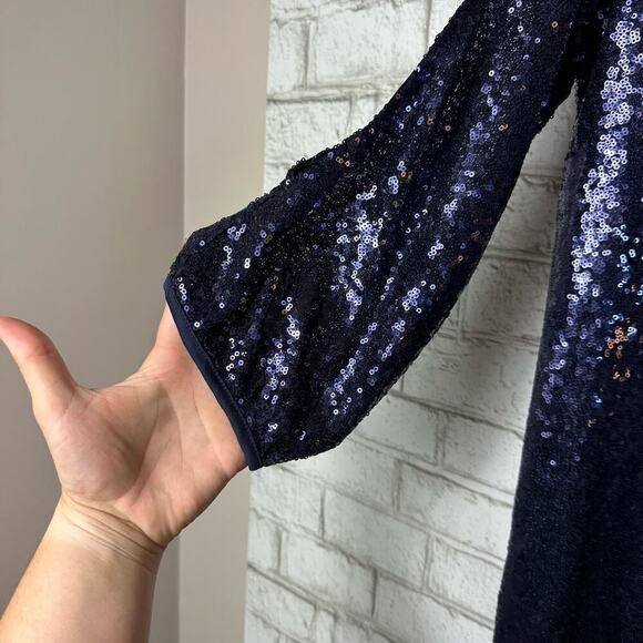 Lulus Moment to Shine Dress Mini Sequin Shoulder Cutout Shift Midnight Blue S - Picture 11 of 11